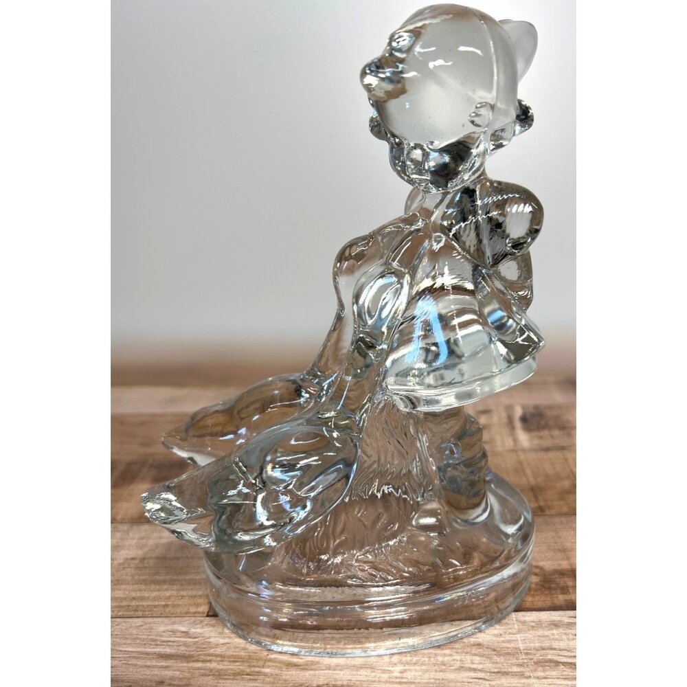 Vtg  L. E. Smith Clear Glass Hummel Look Little Girl Two Geese Figurine Heavy